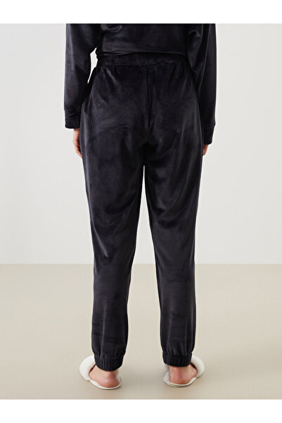 LC Waikiki Dream Black Elastic Waist Velvet Women's Jogger Pajama Bottoms