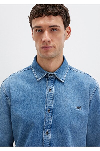 Mavi Roy Lux Black Slim Fit Lightened Open Jean Shirt