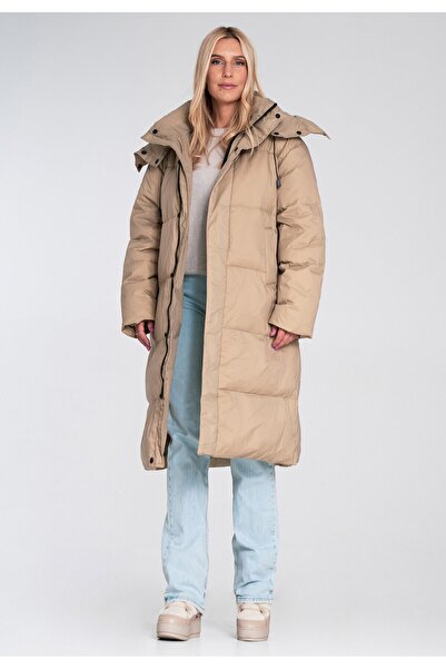Figl Geacă lungă de puf pentru femei - Geacă bej pentru femei M1230 mărimea L