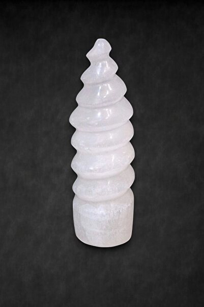 Pozitif Doğal Taş Beyaz Selenit Dekoratif Kule 15 Cm Burgulu