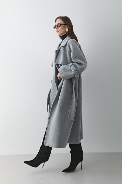 Laluvia Gray Vorkuta Belted Coat - 407007
