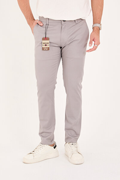 BROCARD Men's Slim Fit Slim Fit Stretch Fabric Cotton Stretch Chino Canvas Trousers Gray