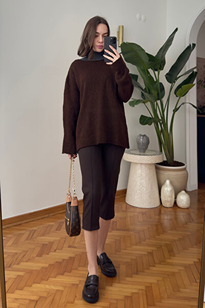 MAGARDE Oversize kroj Dizajn pletenog džempera - SMEĐI