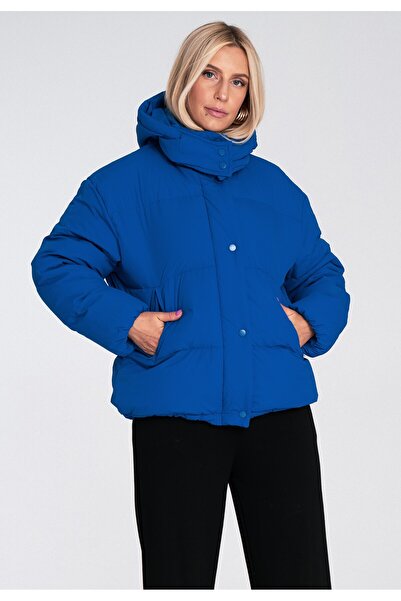 Figl Geacă de damă cu puf și glugă - Geacă albastră de damă M1229 mărimea S