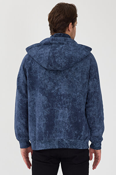 Nord Feu Men's Oversized Oil Pattern Detachable Hooded Fleece-Lined 3 Thread Sweatshirt