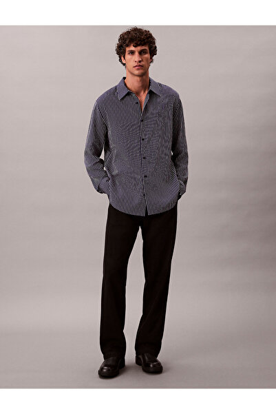 Calvin Klein Stripe Viscose Blend Relaxed Button-Down Shirt