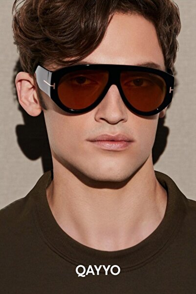 QAYYO Accessories Bronson Ford Unisex Black Luxury Metal Hardware Orange Glass Sunglasses