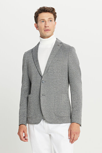 ALTINYILDIZ CLASSICS سترة قطنية قصة ضيقة ضيقة بياقة مفردة وجيوب مخططة بلون ال...