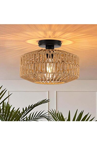 Generic Leon Home Handmade Rattan Pendant Lamp - Bohemian Ceiling Light for Bedroom, Kitchen, Living Room