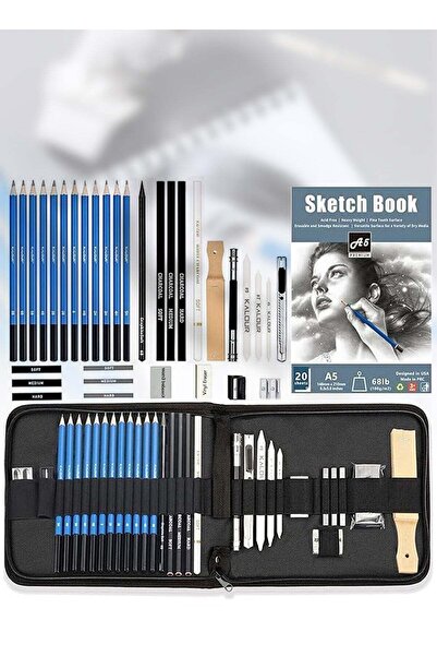 Generic Leon Home Sketching Pencil Set (35 Pieces) - Includes Sketchbook - Zippered Travel Case