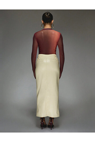 Sheya Shein Missguided Faux Leather Skirt, beige