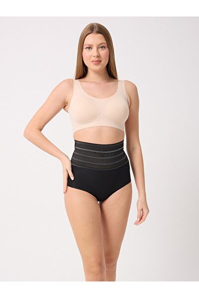 MİSTİRİK Lippo Model Beli Patterned Abdomen and Belly Shaping / Sculpting Panty Corset Black Color