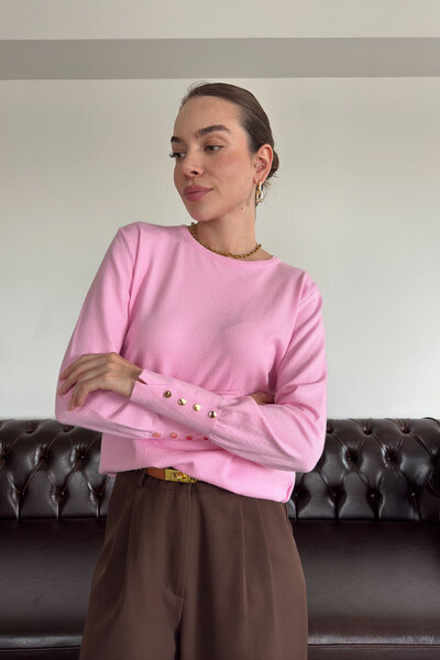 MAGARDE Pulover cu guler rotund și nasturi, sezon nou - ROZ