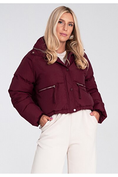 Figl Geacă scurtă de puf pentru femei - Geacă de damă vișinie - M1227 mărimea L