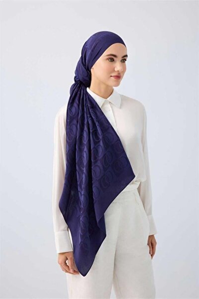 Imannoor Naia Shawl - Checkered Pattern - Navy Blue