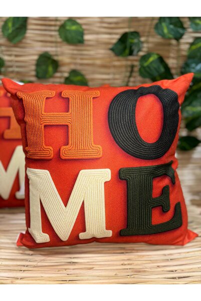 Ekodoğa Punch Nakış Desenli 3D Dijital Baskı 2'Li Turuncu Zemin Üzerine Home ...