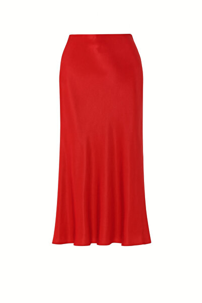 Eight Fashion Women's Red Satin Long Skirt