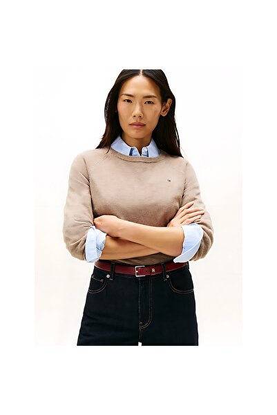 Tommy Hilfiger WOOL CASH C-NK LS SWEATER Kadın Bej Kazak - WW0WW47470
