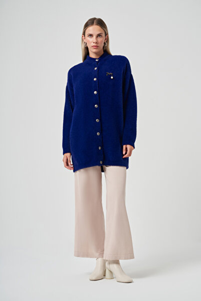 Nuss Button Detail Angora Cardigan 7005 Cobalt