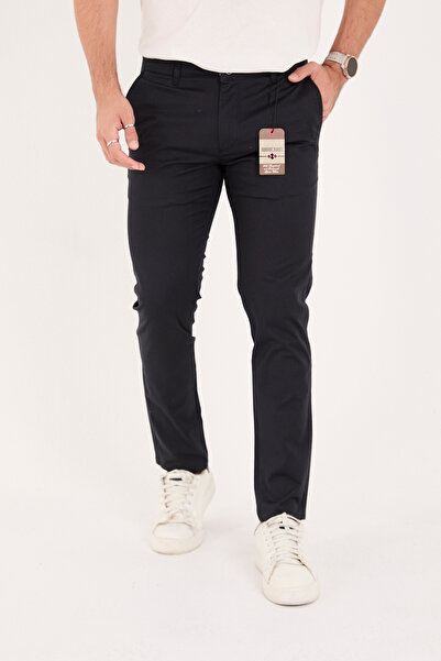 BROCARD Men's Slim Fit Slim Fit Stretch Fabric Cotton Stretch Chino Canvas Trousers Navy Blue