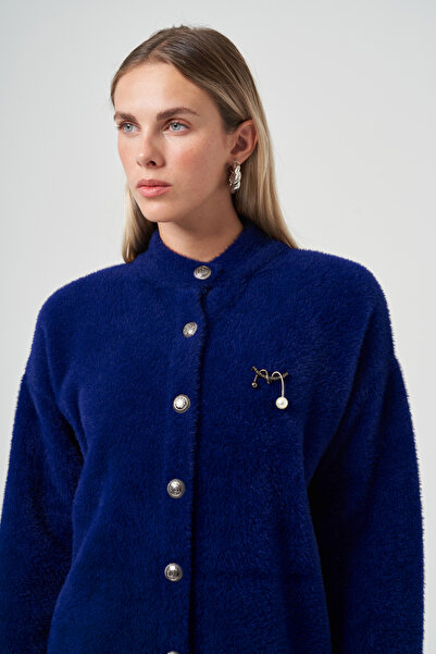 Nuss Button Detail Angora Cardigan 7005 Cobalt
