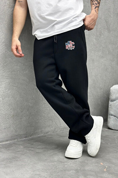 INFLUYENTE Ανδρικό χειμερινό φαρδύ βαμβακερό παντελόνι NYC New York με τύπωμα...