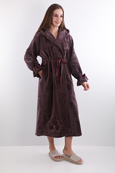 Wild Love Women's 100% Bamboo Hooded Embroidered Long Dressing Gown – Extra Soft, Belted, with Pockets