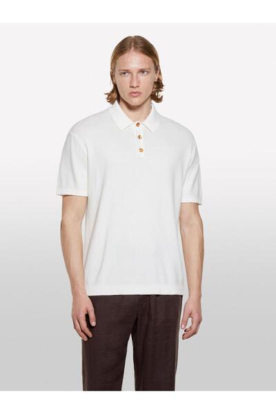 Sisley 100% Cotton Knitwear Polo T-Shirt Men's Cream Polo - 325P1094S300M