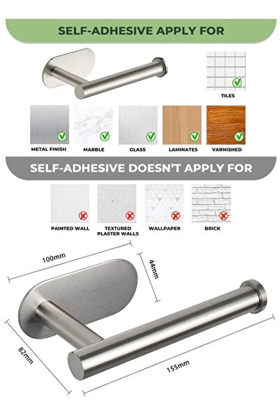 Generic 2Pcs Stainless Steel Toilet Paper Holder Self Adhesive Tissue Holder Wall Mounted No Punching