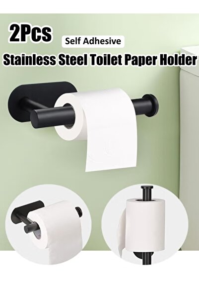 Generic حامل ورق تواليت من الفولاذ المقاوم للصدأ، قطعتان، حامل مناديل ذاتي ال...