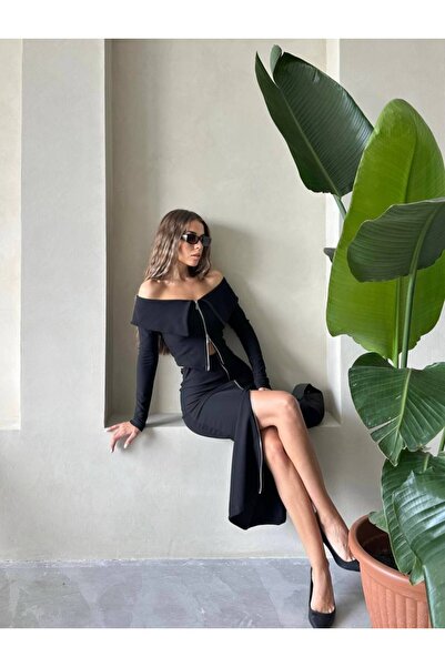 Lesy بلوزة مادونا قصيرة بياقة وسحاب