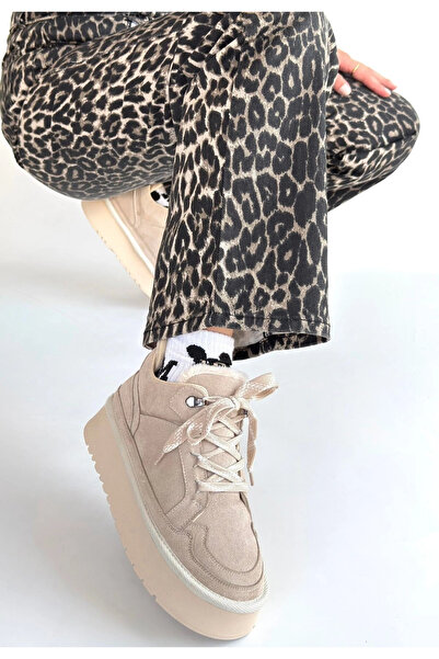 ALFA AKSESUAR 03 أحذية مودن البيج المصنوعة من الجلد المدبوغ مع أربطة