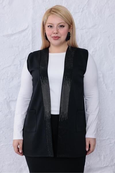 Siyezen Plus Size Sparkly Vest with Pocket Detail