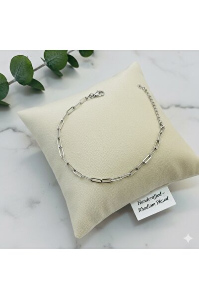 Çağla Accessories Fine Exquisite Elliptical Ring Chain Detailed Silver Color ...