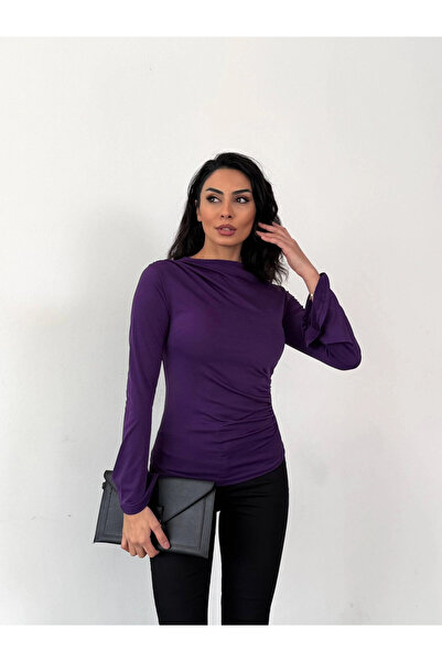hazelin Women's Purple Drape Detailed Spanish Sleeve Sany Blouse Hzl25W-Fry123431