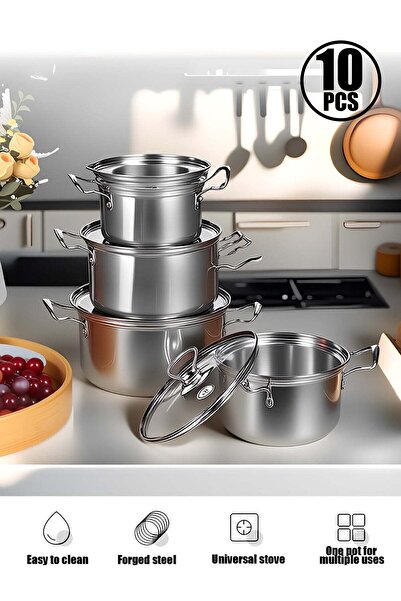Generic Leon Home 10-piece Thickened Stainless Steel Cookware Set - Ergonomic Wire Handles