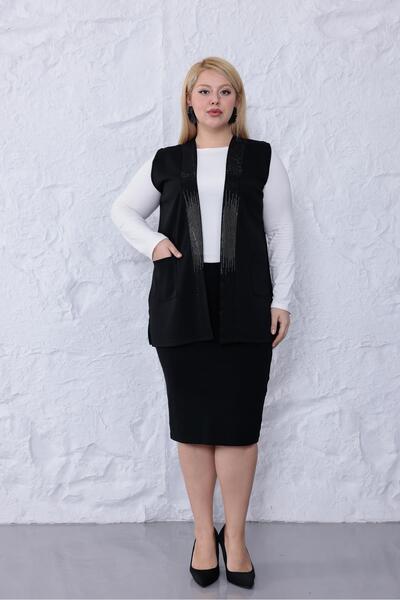 Siyezen Plus Size Sparkly Vest with Pocket Detail