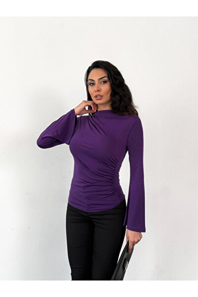 hazelin Women's Purple Drape Detailed Spanish Sleeve Sany Blouse Hzl25W-Fry123431