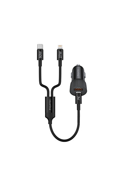 Paşatec 48W PD Hızlı Şarj Araç Şarj Cihazı – 2in1 Lightning & Type-C Kablolu,...