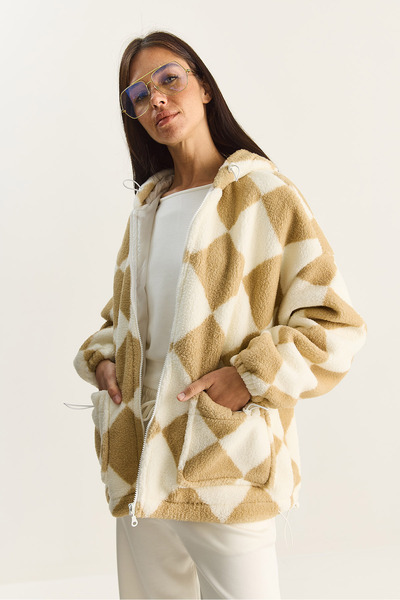 Bianco Lucci Women's Diamond Patterned Lined Hooded Plush Coat 4047 60283842