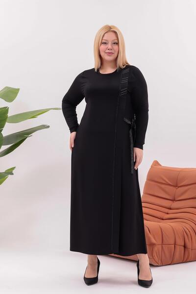 Siyezen Plus Size Tie Detail Stone Printed Dress