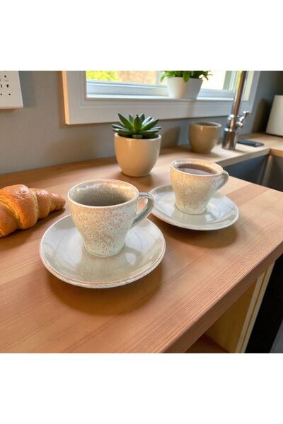 homeınn Rustic Textured Set of 2 Ceramic Coffee Cups – Modern Set in Natural Tones with Handcrafted Look
