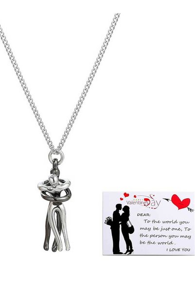 RAWAID Affectionate Hug Necklace for Couples, Stainless Steel Chain Necklace ...