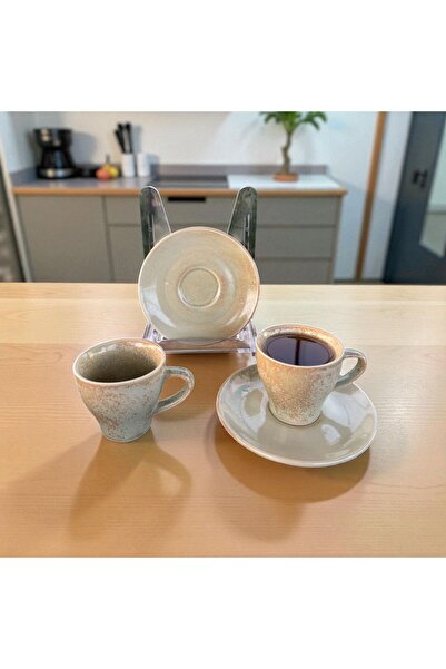 homeınn Rustic Textured Set of 2 Ceramic Coffee Cups – Modern Set in Natural Tones with Handcrafted Look