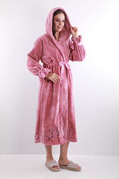 Wild Love Women's 100% Bamboo Hooded Embroidered Long Dressing Gown – Extra Soft, Belted, with Pockets