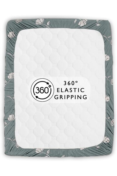 Generic Story@Home Fitted Double Bedsheet 100% Cotton Queen Size with 2 Pillow Covers (60×72, Gray, Floral)