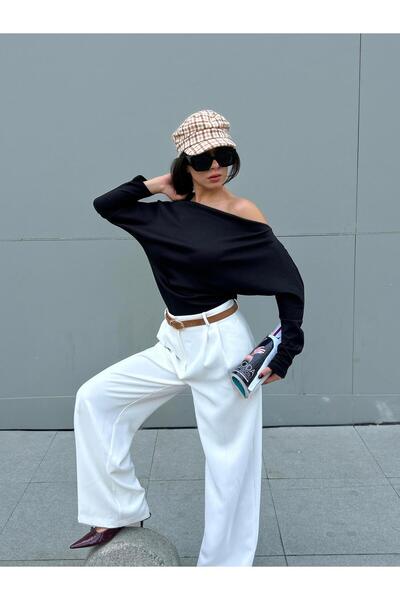 minaaise Women's Black Long Sleeve Off Shoulder Blouse 30100