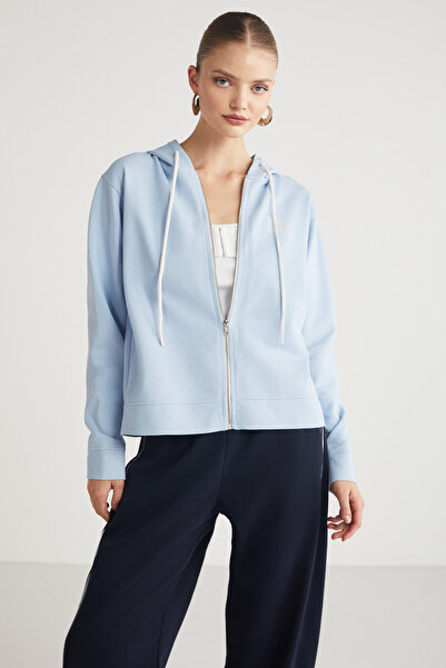 ETHIQUET Γυναικεία φούτερ Aıtana Relaxed Hooded με φερμουάρ στην πλάτη με λεπτομέρεια γαλάζιο φούτερ