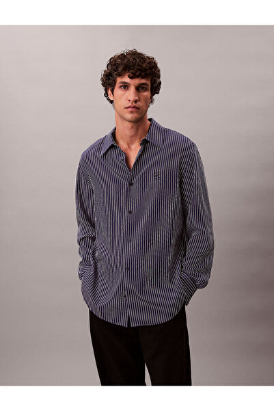 Calvin Klein Stripe Viscose Blend Relaxed Button-Down Shirt