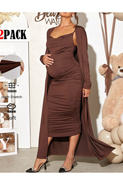 Sheya Set Rochie și Cardigan Shein, maro